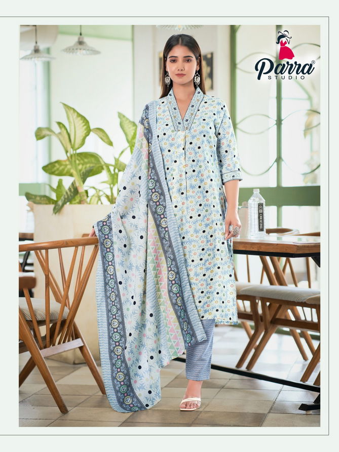 Cotton House By Parra Studio Embroidery Print Cotton Kurti With Bottom Dupatta Wholesale Shop In Surat